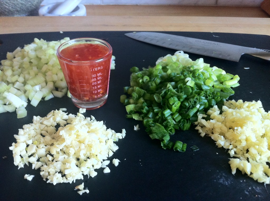 Chopped Asian Vegetables & Chili Sauce