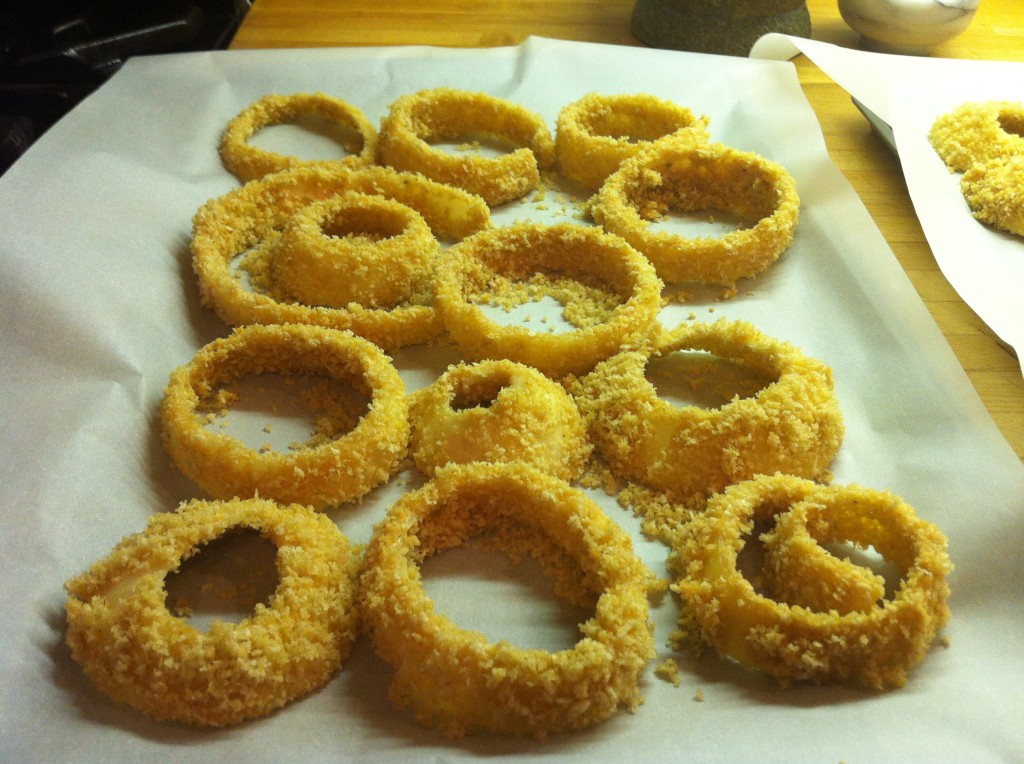 Onion Rings on baking sheet